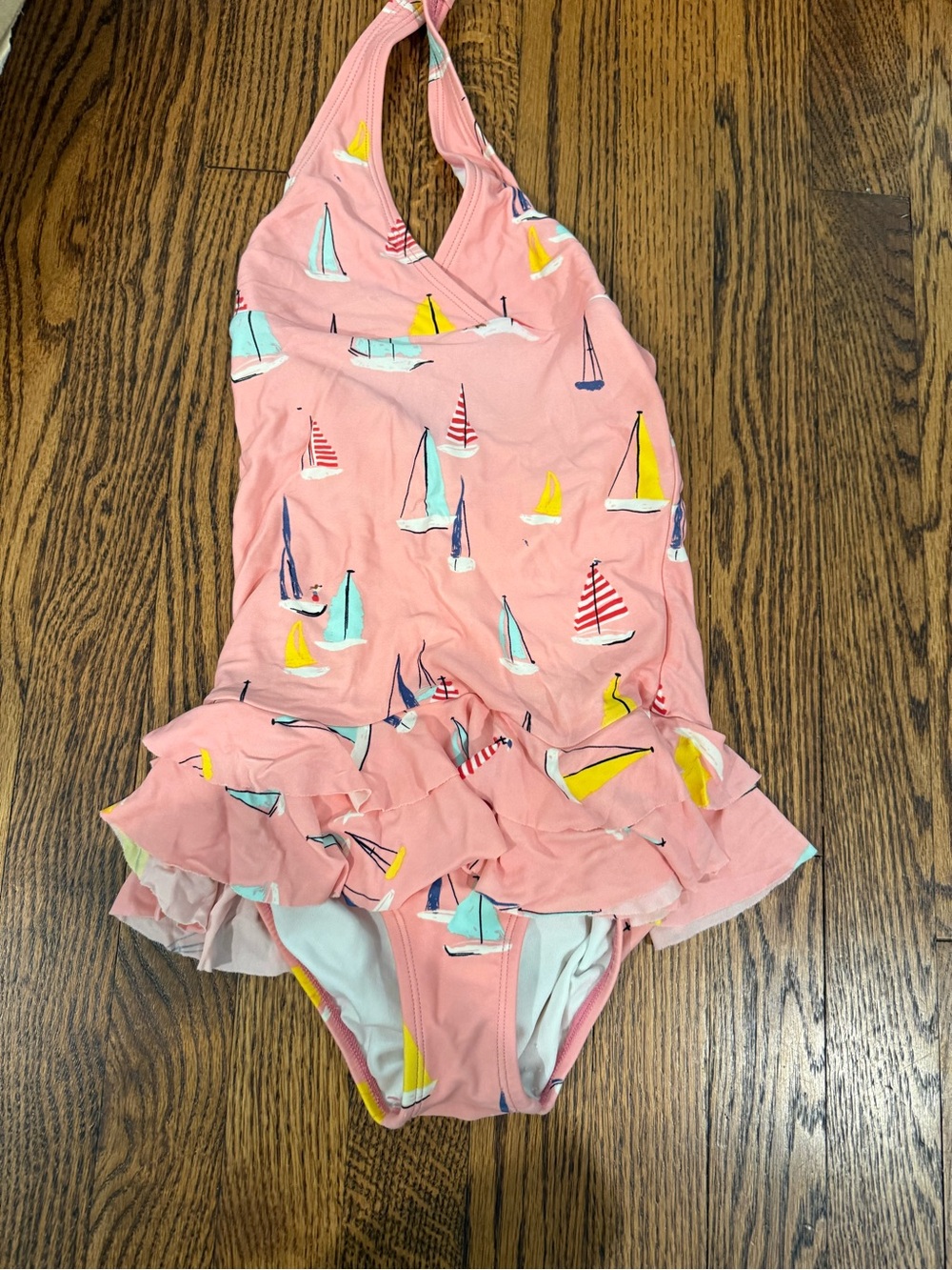 Hanna Andersson Pink Sailboat Ruffle One-Piece Swimsuit